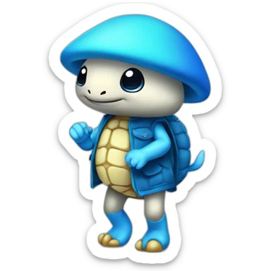 Cute blue mushroom cap no stem turtle standing on to legs cute sticker