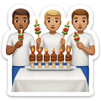 men in t-shirt eating beef kebab sticker