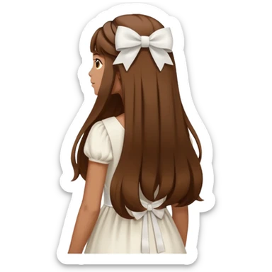 Brown long hairs with white bow from the back sticker