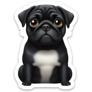 Black pug with a white belly and chest eating  sticker