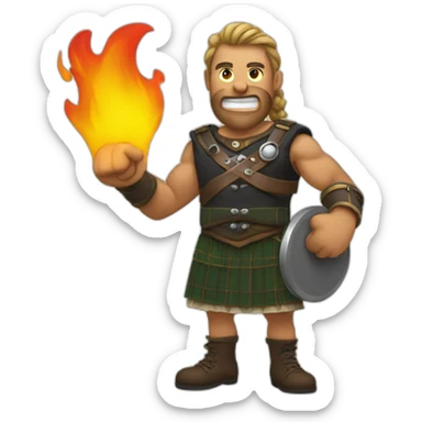 monty starting fire wearing a kilt flexes biceps sticker
