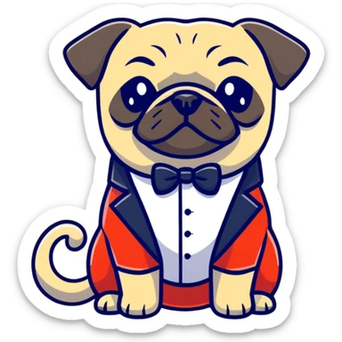 pug in a tuxedo, cartoon sticker sticker