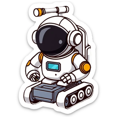 Industrial robot with exposed wiring and heavy metal plating sticker