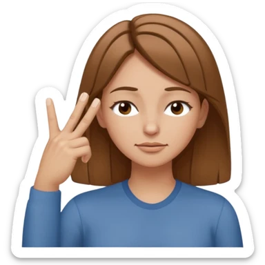 White but tan person with lightish brown hair girl has eyes closed and index and middle fingers held on the temples of the forehead has if she is thinking and knows and sort of smirking sticker
