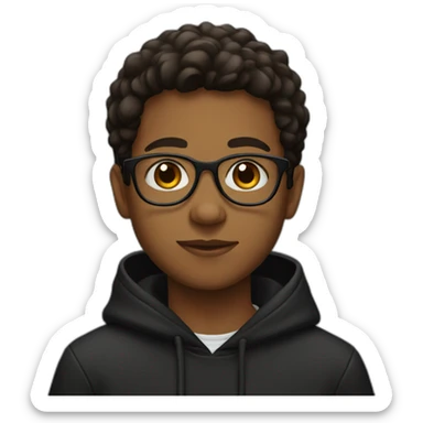 Brown boy wearing a black hoodie with glasses  sticker