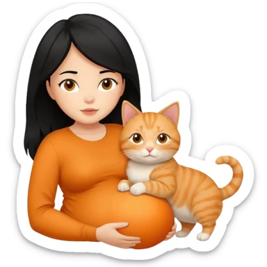 pregnant black hair woman with orange cat sticker