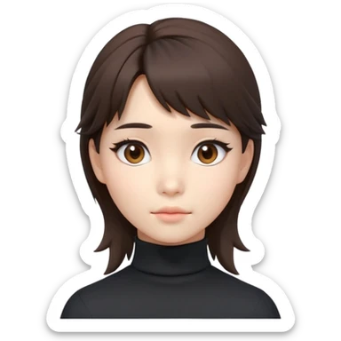 girl, 3d, korean mullet, brunette, brown eyes, black turtleneck, cute emotion  sticker