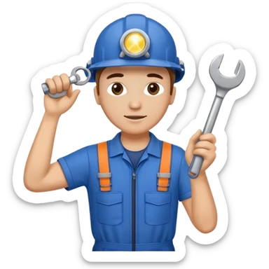 Technician + headlamp + blue jumpsuit, Repair Crew. sticker