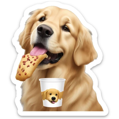Older golden retriever eating a pup cup  sticker