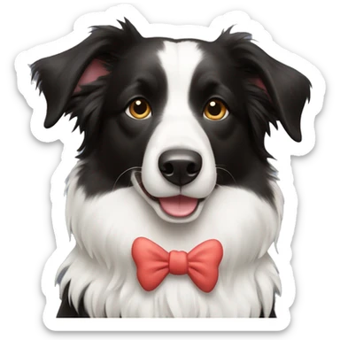 Border collie with a bow sticker