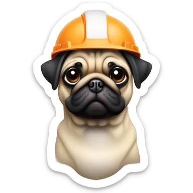 un perro pug con un casco de constructor en 3d sticker