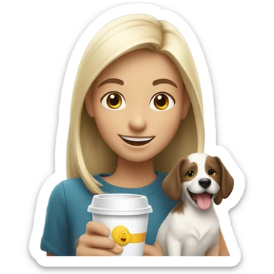 smiling girl with cup outdoors holding a white dog sticker