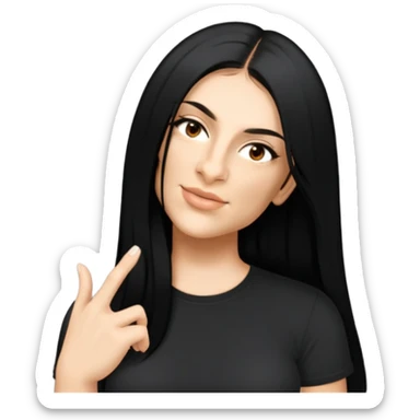 female, black shirt, long black hair sticker