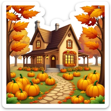 autumn fall scene with colorful leaves, pumpkins, and cozy atmosphere sticker