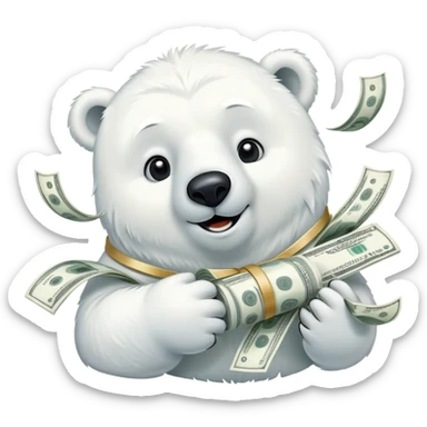make an apple emoji of a polar bear doing a money spread  sticker