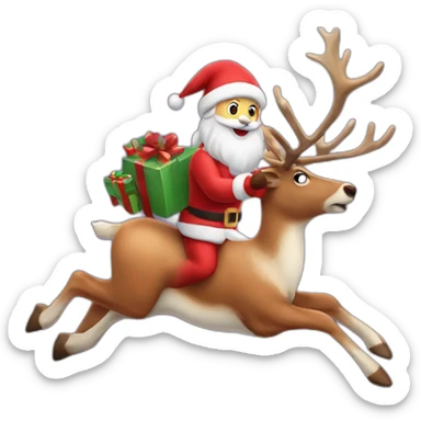 reindeer flying with sauta claus sticker