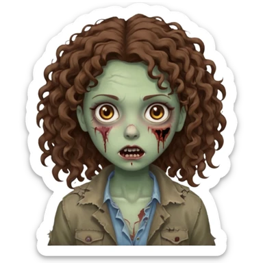 zombie girl with curly brown hair and brown eyes sticker
