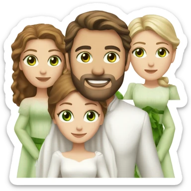 Realistic White man with brown hair, brown facial hair, and green eyes marrying a white woman with brown hair and green eyes sticker