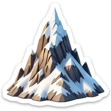 3D iPhone style emoji of a mountain peak, sharp summit, rocky texture, snow-capped tip, isolated on white background, soft shadows, high detail, playful and cute. sticker