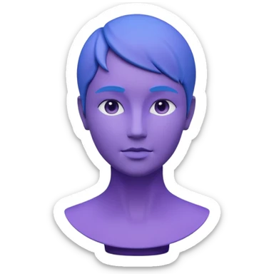 Minimalist 3D avatar, stylized human bust, smooth matte plastic texture, soft cinematic lighting, blue and purple gradient background, futuristic clean design, simple geometry, round shapes, subtle rim light, clay render style, modern digital illustration, octane render. sticker