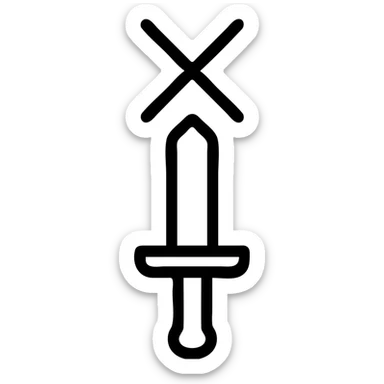 vertical sword with an X above, modern icon, no text sticker
