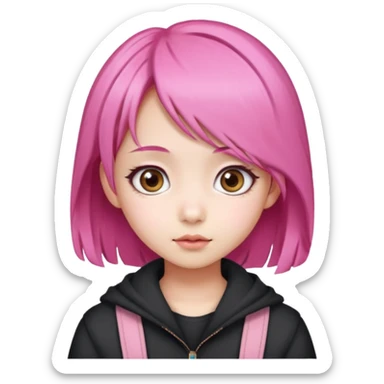 An Asian girl with  pink hair, big eyes,sweet
 sticker