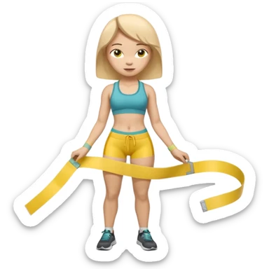 A 3D cartoon person measuring their waist with a yellow tape, casual fitness outfit, Memoji-style realism. sticker