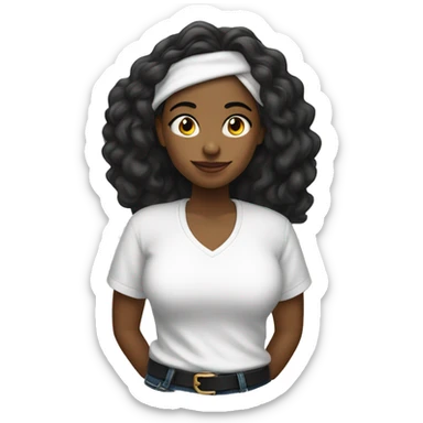 Una chica de cabello negro y liso con una camiseta blanca  sticker