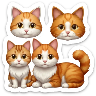 3 cats different colours including brown tabby and white, light patchy calico, and ginger and white sticker
