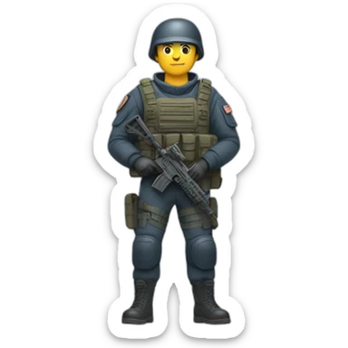Special forces policeman in military clothing with a weapon in one hand and a shield in the other sticker