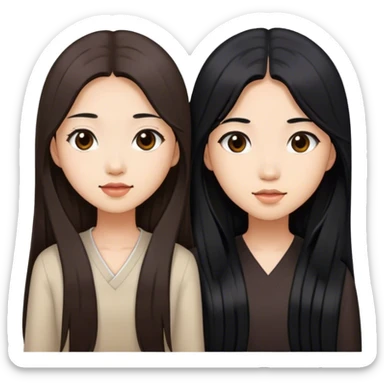 two asian girls yapping long brown hair and long black hair sticker