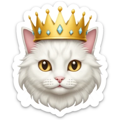 White fluffy cat with crown  sticker