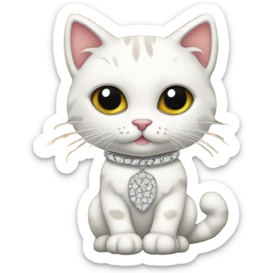 White cat wearing leopard print and Diamond jewelry sticker