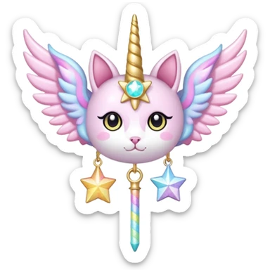 Kawaii decora cutecore starlight staff with wings and cute unicorn cat charms sticker