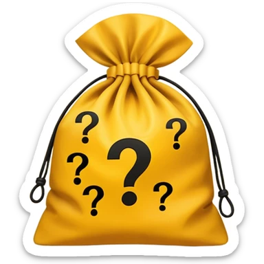 tied bag printed with q&a stuffed with yellow question marks sticker