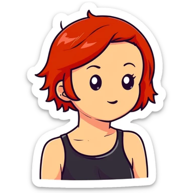 girl with short red hair and flat chest sticker