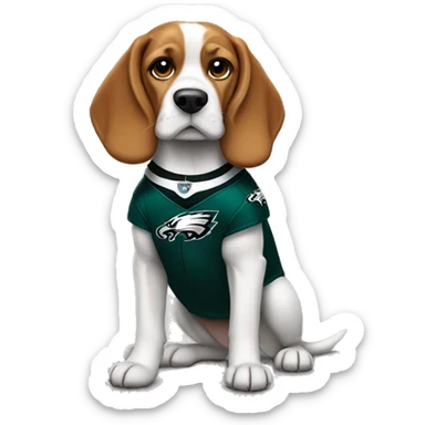 Beagle wearing a Philadelphia Eagles Jersey sticker