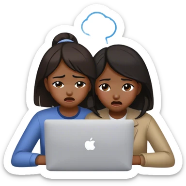 two asian girls crying in front of macbook sticker
