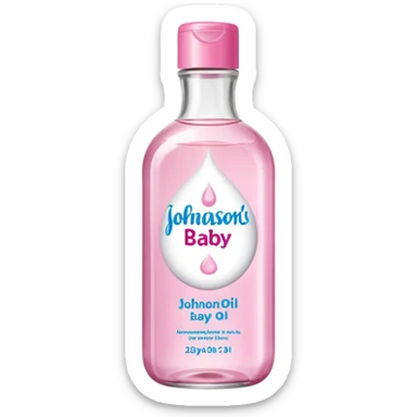 johnson's baby oil in a transparant bottle with a pink label. The oil should look transparant  sticker