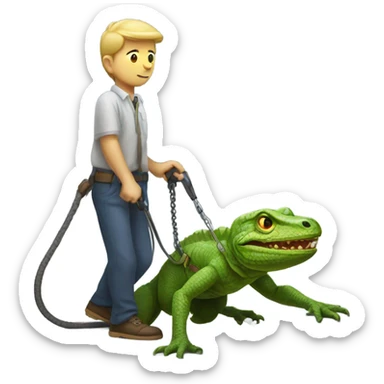 Man crawling on a leash on a walk by a lizard human sticker