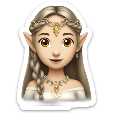 elf princess with pointy ears, white skin, brunette hair with jewellery,  sticker
