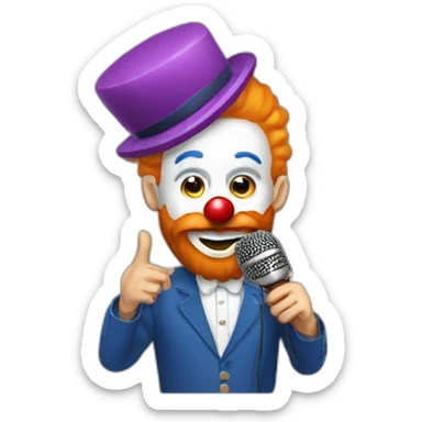 radio presenter with beard and with a microphone on his hand dressed as a silly clown sticker