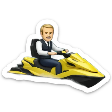 Macron on a jetski with a beer and weed sticker