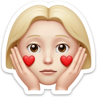 A regular face emoji with sad eyes and hands that form a heart sticker