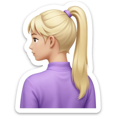 back view of a person with a high light blonde ponytail, wearing pastel purple clothes, iOS Apple emoji style sticker
