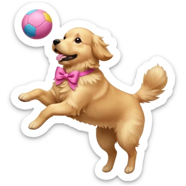 girly dog with a pink bow jumping in the air to catch a ball sticker