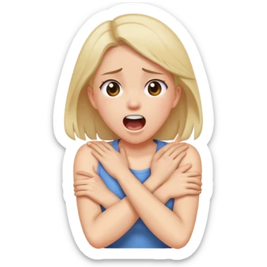 Girl crossing arms while holding her neck while screaming sticker