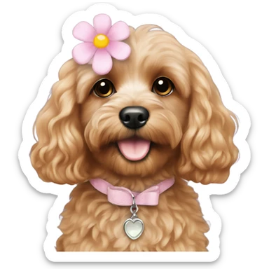  Cavapoo with light pink flower  sticker