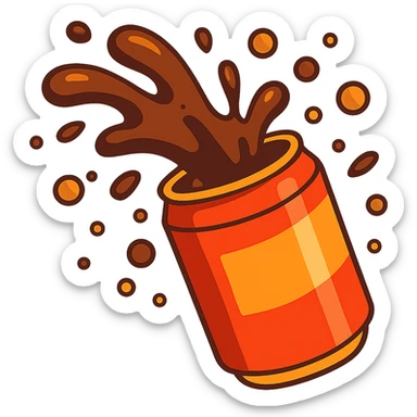 3D illustration of a soda splash, dynamic and energetic, with droplets and fizz sticker