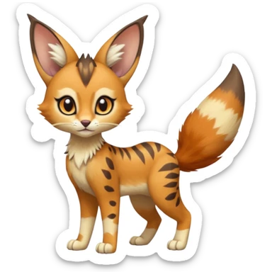Big-eared big-eyed cute realistic animalistic feral digitigrade 4-legged anime-styled Meloetta-Furret-Caracal-Sergal-Serval-hybrid-fusion-creature-animal, full body sticker
